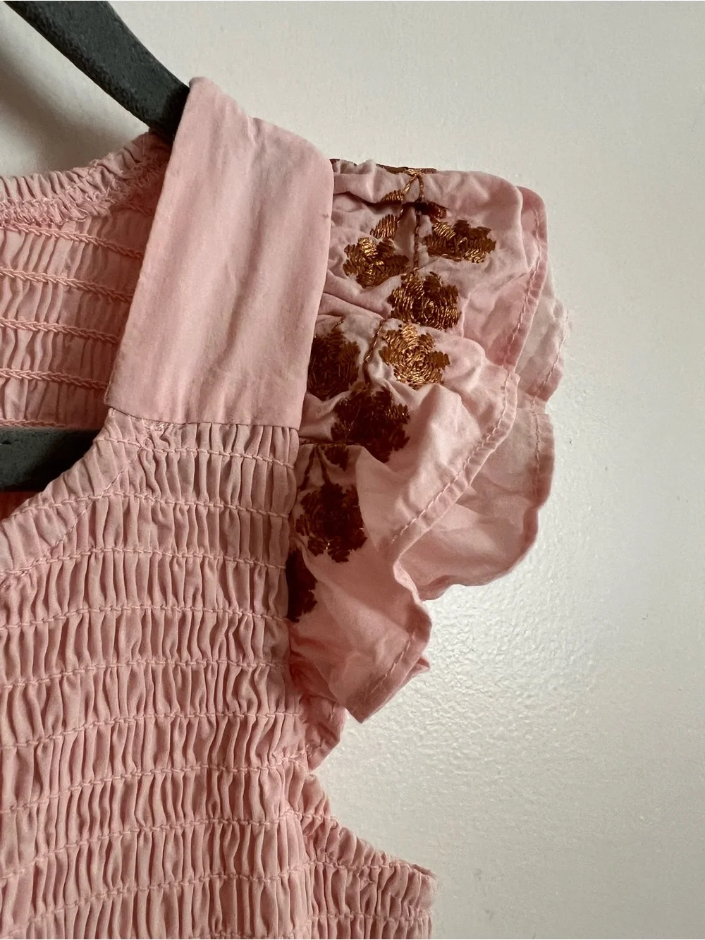Smocked Blush Pink Floral Embroidered Girls' Party Dress